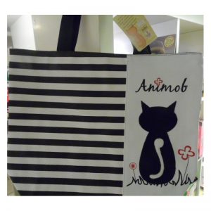 Cabas animob avec un chat comme motif de décoration noir et blanc