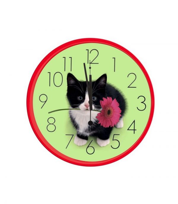 Horloge murale le chaton et sa fleur