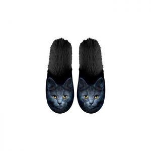 Paire de pantoufles motif chat noir